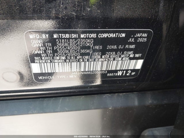 Auction sale of the 2025 Mitsubishi Outlander Se 2.5 2wd, vin: JA4J3VA88SZ050053, lot number: 45250568