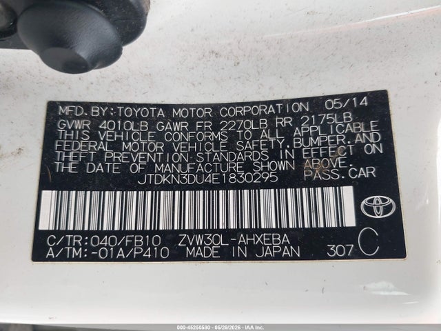 Продаж на аукціоні авто 2014 Toyota Prius Two, vin: JTDKN3DU4E1830295, номер лоту: 45250580