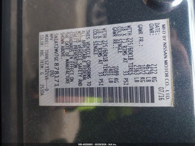 5N1AT2MV7GC878171 Nissan Rogue Sl