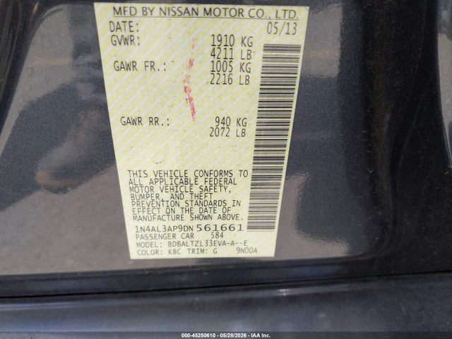 45250610 :رقم المزاد ، 1N4AL3AP9DN561661 vin ، 2013 Nissan Altima 2.5 Sv مزاد بيع