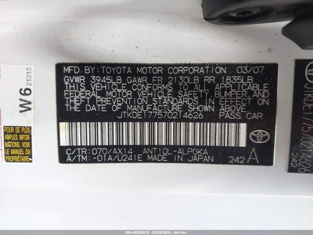 Aukcja sprzedaży 2007 Scion Tc, vin: JTKDE177570214626, numer aukcji: 45250615
