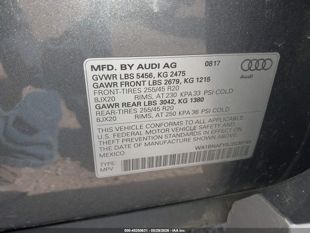 Продажа на аукционе авто 2018 Audi Q5 2.0t Premium/2.0t Tech Premium, vin: WA1BNAFY8J2038749, номер лота: 45250631