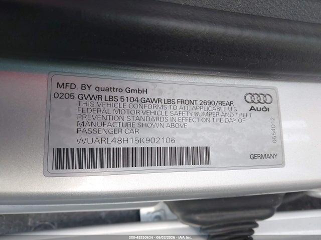 Aukcja sprzedaży 2005 Audi S4, vin: WUARL48H15K902106, numer aukcji: 45250634