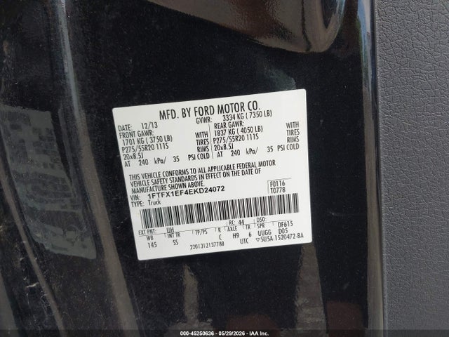 Продаж на аукціоні авто 2014 Ford F-150 Stx, vin: 1FTFX1EF4EKD24072, номер лоту: 45250636