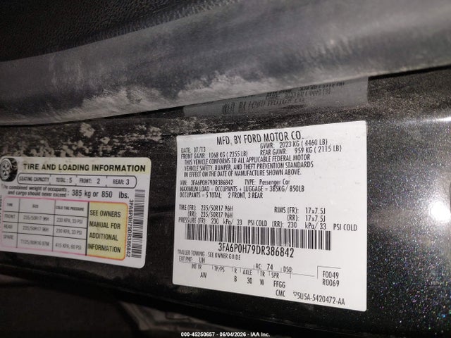 45250657 :رقم المزاد ، 3FA6P0H79DR386842 vin ، 2013 Ford Fusion Se مزاد بيع