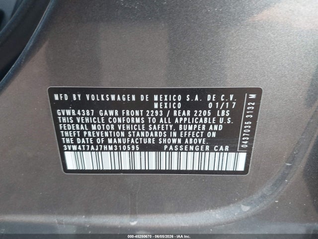 Продаж на аукціоні авто 2017 Volkswagen Jetta Gli, vin: 3VW4T7AJ7HM310595, номер лоту: 45250670