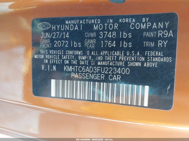 2015 Hyundai Veloster Flex მანქანა იყიდება აუქციონზე, vin: KMHTC6AD3FU223400, აუქციონის ნომერი: 45250698