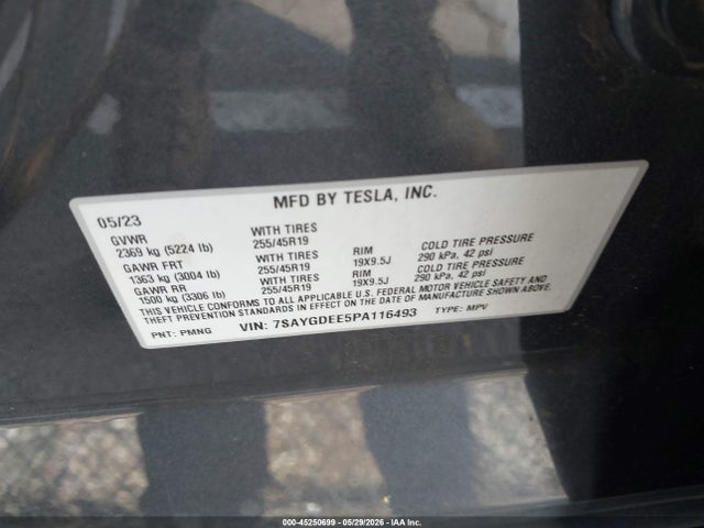 Продаж на аукціоні авто 2023 Tesla Model Y Awd/long Range Dual Motor All-wheel Drive, vin: 7SAYGDEE5PA116493, номер лоту: 45250699