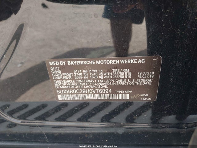 Продаж на аукціоні авто 2017 Bmw X5 Xdrive35i, vin: 5UXKR0C39H0V76894, номер лоту: 45250715