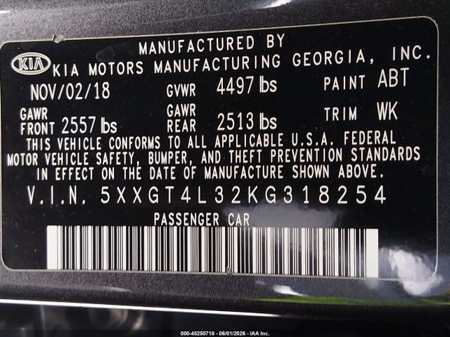 KIA Optima Lx 2019 5XXGT4L32KG318254 Image 9