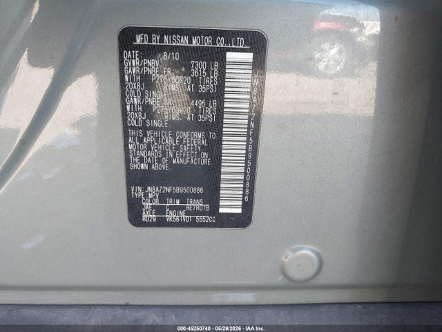 Aukcja sprzedaży 2011 Infiniti Qx56, vin: JN8AZ2NF5B9500886, numer aukcji: 45250740