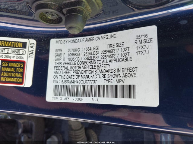 Honda CR-V SE 2016 5J6RM4H49GL077737 Image 9