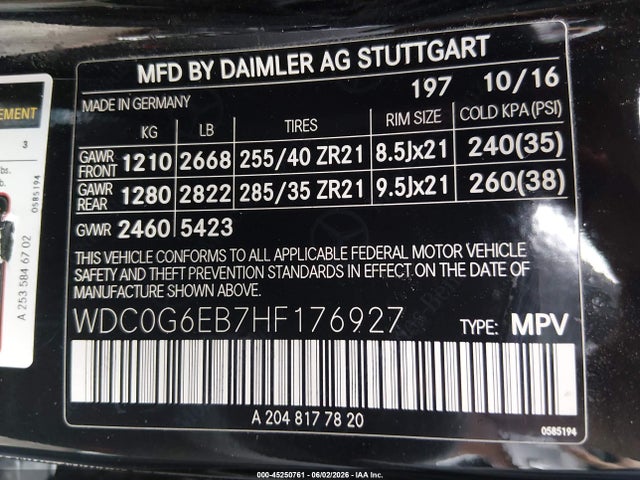 Продажа на аукционе авто 2017 Mercedes-benz Amg Glc 43 4matic, vin: WDC0G6EB7HF176927, номер лота: 45250761