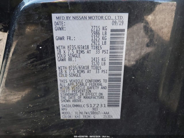 Продаж на аукціоні авто 2020 Infiniti Qx60 Luxe Awd, vin: 5N1DL0MMXLC517231, номер лоту: 45250766