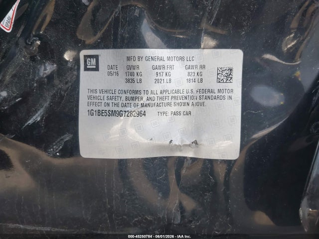 1G1BE5SM9G7282964 Chevrolet Cruze Lt Auto