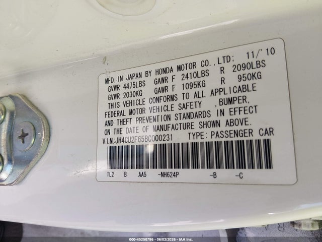 Продажа на аукционе авто 2011 Acura Tsx 2.4, vin: JH4CU2F65BC000231, номер лота: 45250786