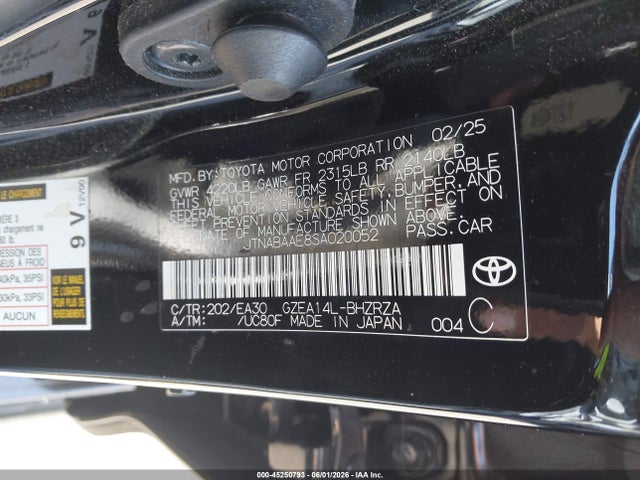 Продажа на аукционе авто 2025 Toyota Gr Corolla Premium Plus, vin: JTNABAAE8SA020052, номер лота: 45250793