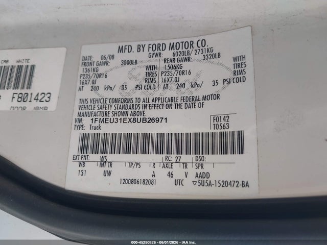 Продаж на аукціоні авто 2008 Ford Explorer Sport Trac Xlt, vin: 1FMEU31EX8UB26971, номер лоту: 45250826