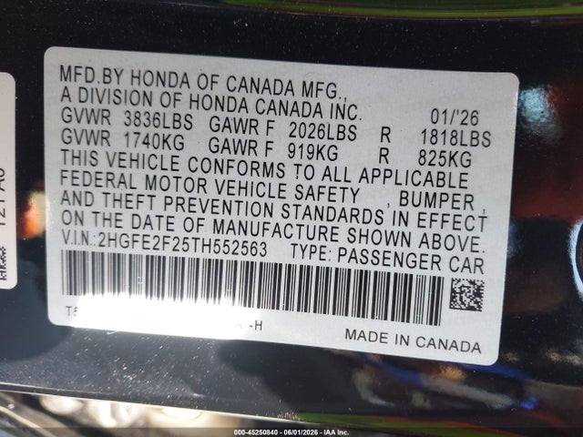2HGFE2F25TH552563 Honda Civic Lx