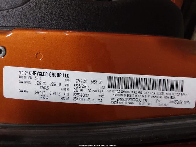 Продаж на аукціоні авто 2011 Dodge Grand Caravan R/t, vin: 2D4RN7DG2BR776733, номер лоту: 45250848