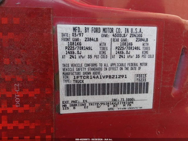 Продажа на аукционе авто 1997 Ford Ranger Xl/xlt, vin: 1FTCR14A1VPB21291, номер лота: 45250873
