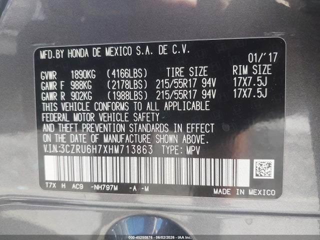3CZRU6H7XHM713863 Honda Hr-v Ex-l