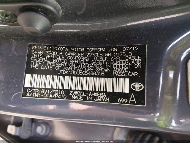 Продажа на аукционе авто 2012 Toyota Prius Two, vin: JTDKN3DU6C5488306, номер лота: 45250888