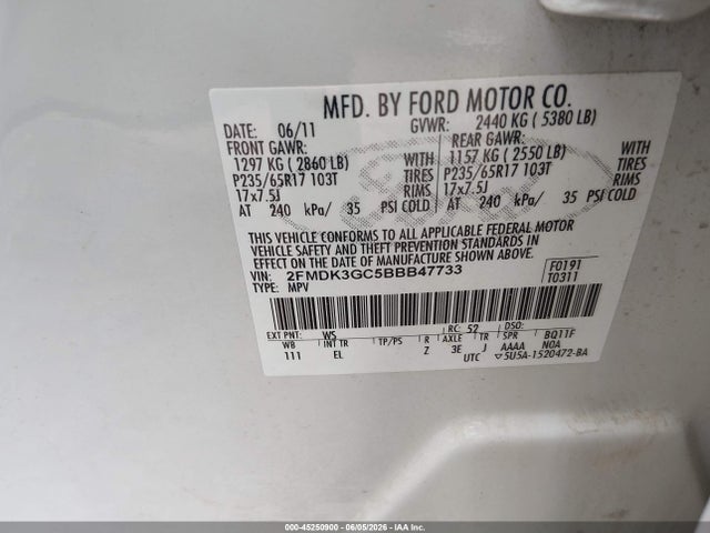 Aukcja sprzedaży 2011 Ford Edge Se, vin: 2FMDK3GC5BBB47733, numer aukcji: 45250900
