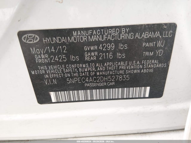 Продажа на аукционе авто 2013 Hyundai Sonata Limited, vin: 5NPEC4AC2DH527835, номер лота: 45250924