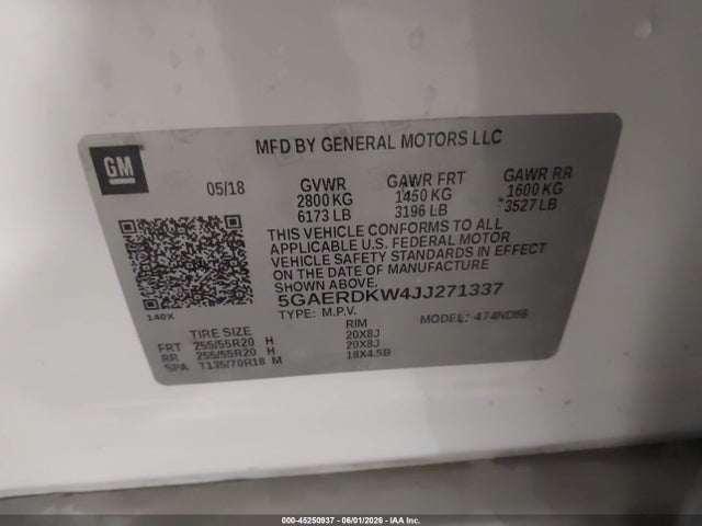 Aukcja sprzedaży 2018 Buick Enclave Avenir, vin: 5GAERDKW4JJ271337, numer aukcji: 45250937
