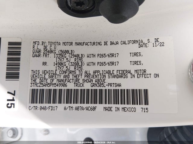 3TMCZ5AN5PM549906 Toyota Tacoma Trd Sport