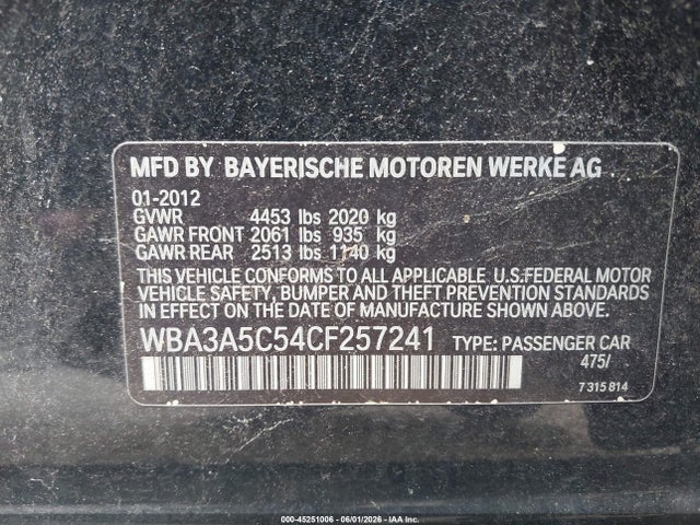 Продаж на аукціоні авто 2012 Bmw 328i, vin: WBA3A5C54CF257241, номер лоту: 45251006