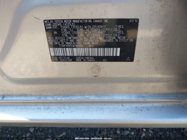 Aukcja sprzedaży 2012 Toyota Rav4, vin: 2T3BF4DV5CW184890, numer aukcji: 45251008