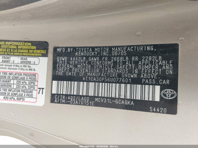 45251020 :رقم المزاد ، 4T1CA30P56U077601 vin ، 2006 Toyota Camry Solara Sle V6 مزاد بيع