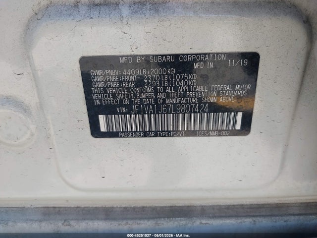 Subaru Wrx Limited 2020 JF1VA1J67L9807424 Image 9