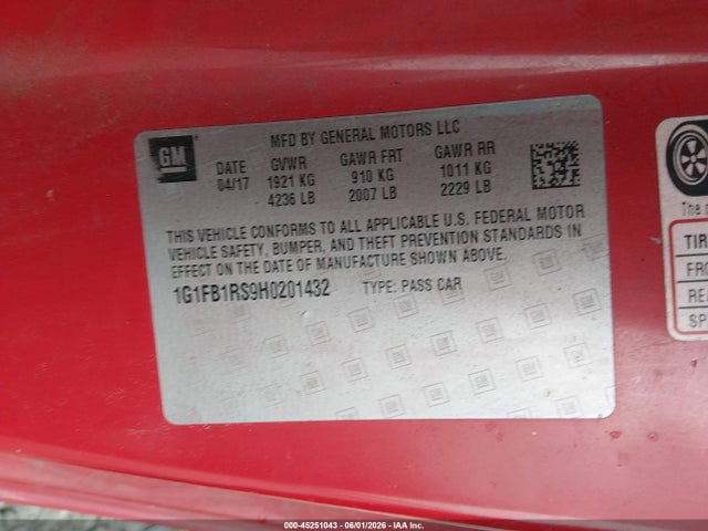 Chevrolet Camaro 1lt 2017 1G1FB1RS9H0201432 Image 9