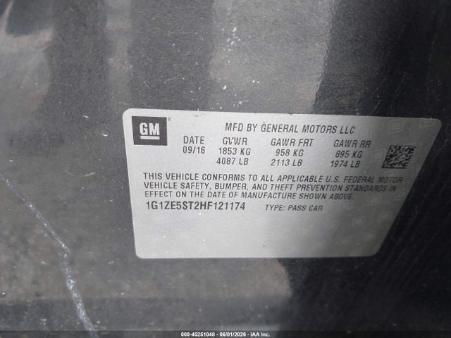 2017 Chevrolet Malibu 1lt მანქანა იყიდება აუქციონზე, vin: 1G1ZE5ST2HF121174, აუქციონის ნომერი: 45251048