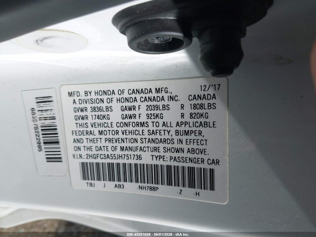Aukcja sprzedaży 2018 Honda Civic Si, vin: 2HGFC3A55JH751736, numer aukcji: 45251059