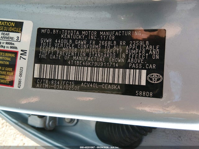 2009 Toyota Camry Se მანქანა იყიდება აუქციონზე, vin: 4T1BE46K79U911714, აუქციონის ნომერი: 45251067