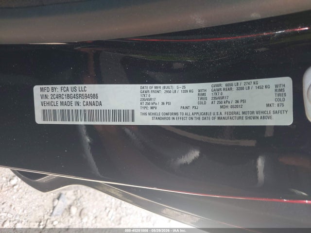 45251086 :رقم المزاد ، 2C4RC1BG4SR594986 vin ، 2025 Chrysler Pacifica Select مزاد بيع