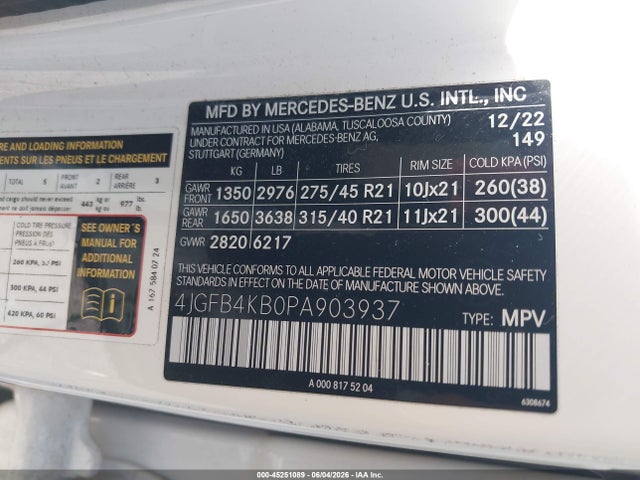 Продаж на аукціоні авто 2023 Mercedes-benz Gle 350 4matic, vin: 4JGFB4KB0PA903937, номер лоту: 45251089