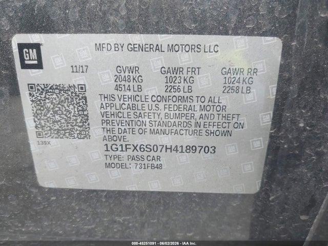 Продаж на аукціоні авто 2017 Chevrolet Bolt Ev Premier, vin: 1G1FX6S07H4189703, номер лоту: 45251091
