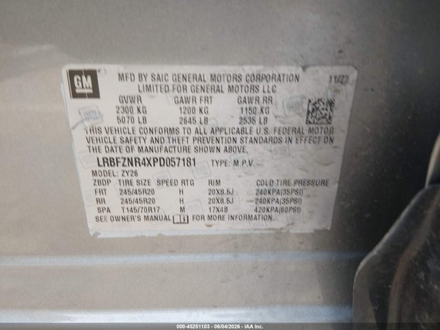 45251103 :رقم المزاد ، LRBFZNR4XPD057181 vin ، 2023 Buick Envision Essence Fwd مزاد بيع