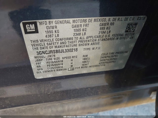 Chevrolet Trax Premier 2018 3GNCJRSB8JL330218 Image 9