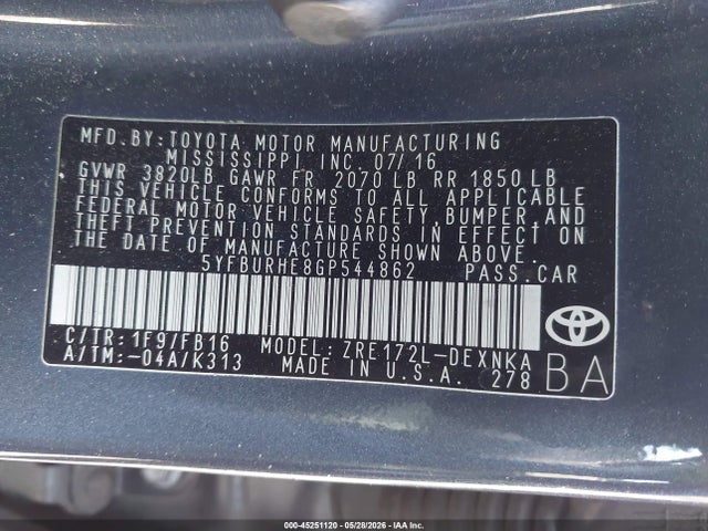 Toyota Corolla Le Plus 2016 5YFBURHE8GP544862 Image 9