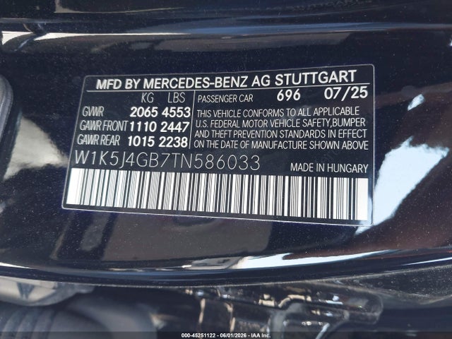 Aukcja sprzedaży 2026 Mercedes-benz Cla 250 Coupe, vin: W1K5J4GB7TN586033, numer aukcji: 45251122