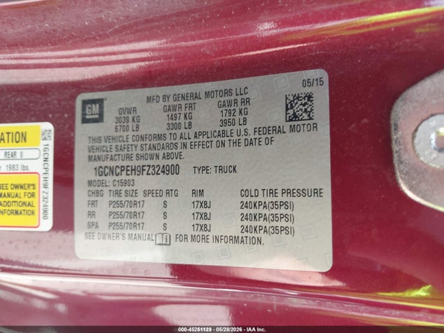 Продажа на аукционе авто 2015 Chevrolet Silverado 1500 Wt, vin: 1GCNCPEH9FZ324900, номер лота: 45251129