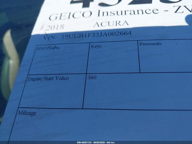 45251133 :رقم المزاد ، 19UUB1F33JA002664 vin ، 2018 Acura Tlx مزاد بيع