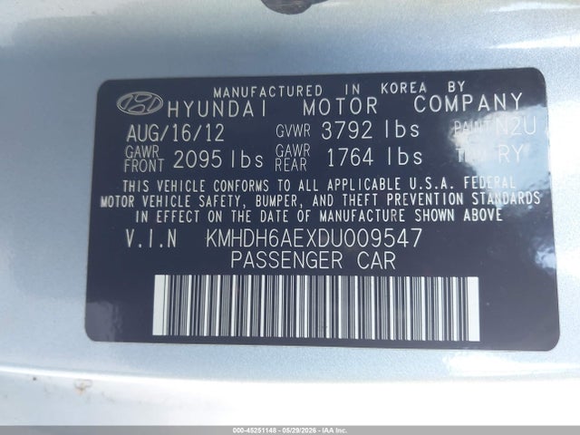 Продажа на аукционе авто 2013 Hyundai Elantra Gs, vin: KMHDH6AEXDU009547, номер лота: 45251148