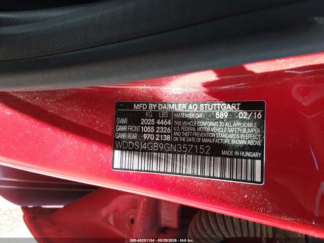 2016 Mercedes-benz Cla 250 4matic მანქანა იყიდება აუქციონზე, vin: WDDSJ4GB9GN357152, აუქციონის ნომერი: 45251154